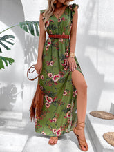 Floral Print Ruffle Trim Slit Thigh Dress Without Belt InsStreet